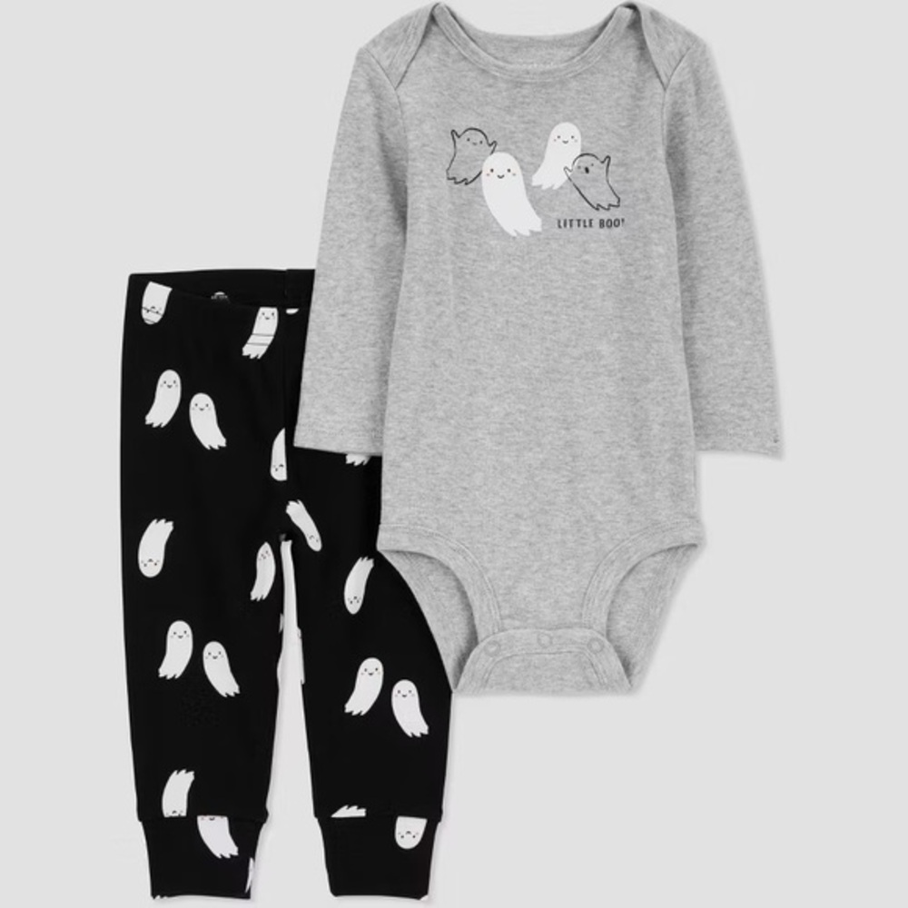 Carter's Just One You nwt 2pc Ghost Top & Bottom Set - Black/Gray Halloween